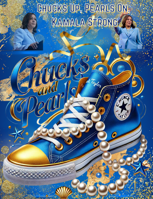 Chucks and Pearls Blue and Gold tee shirt editable design