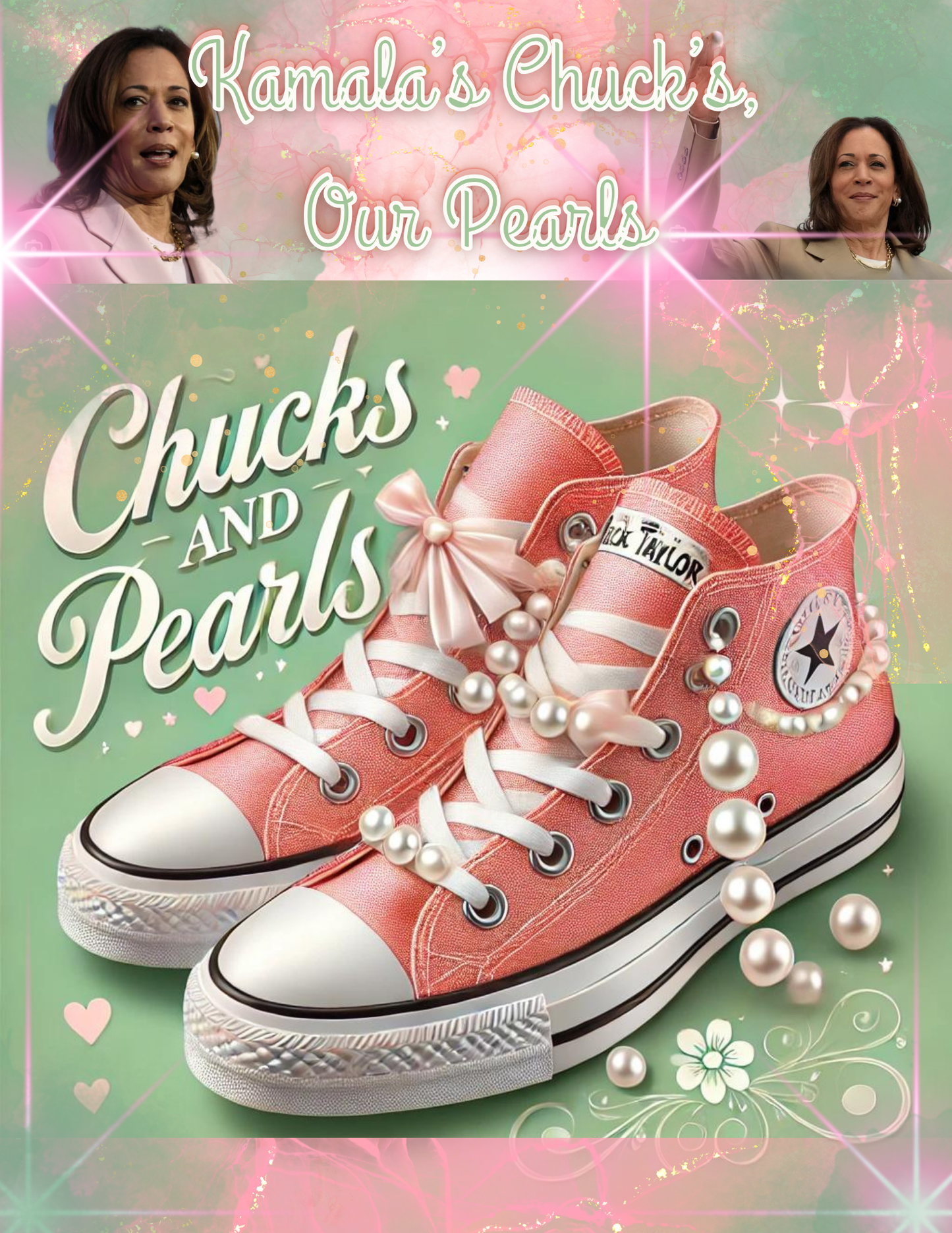 Chucks and Pearls Pink and Green tee shirt editable design