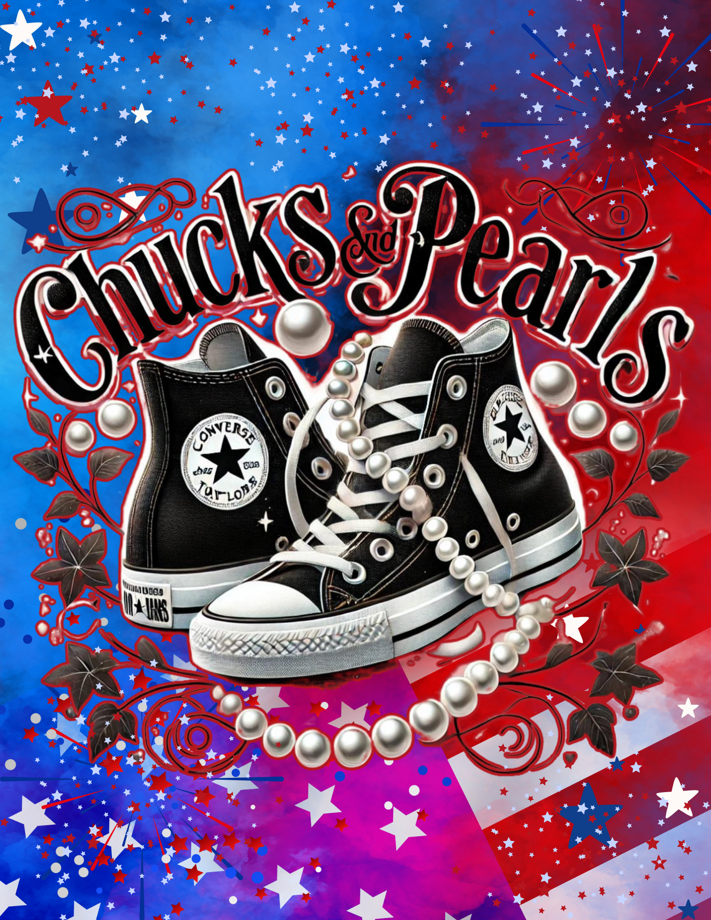 Chucks and Pearls Red, White and Blue tee shirt editable design