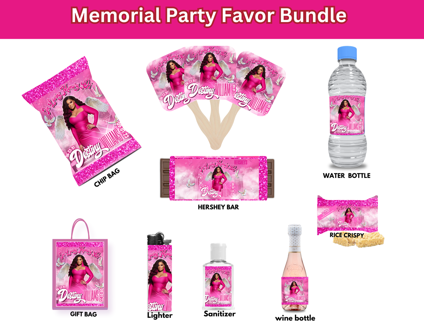 Editable Pink Memorial Party Favor Bundle