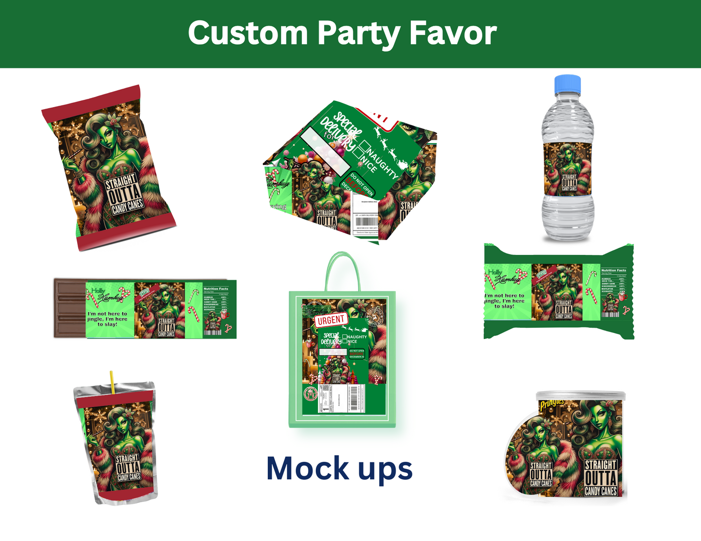 Editable Christmas Party Favor Template featuring Holly Humbug